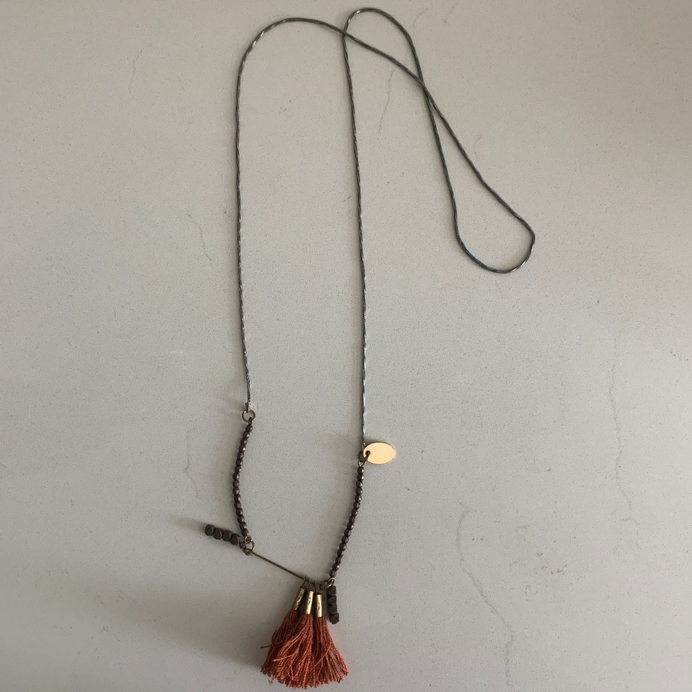 Maison Scotch Burnt Orange Tassel Necklace